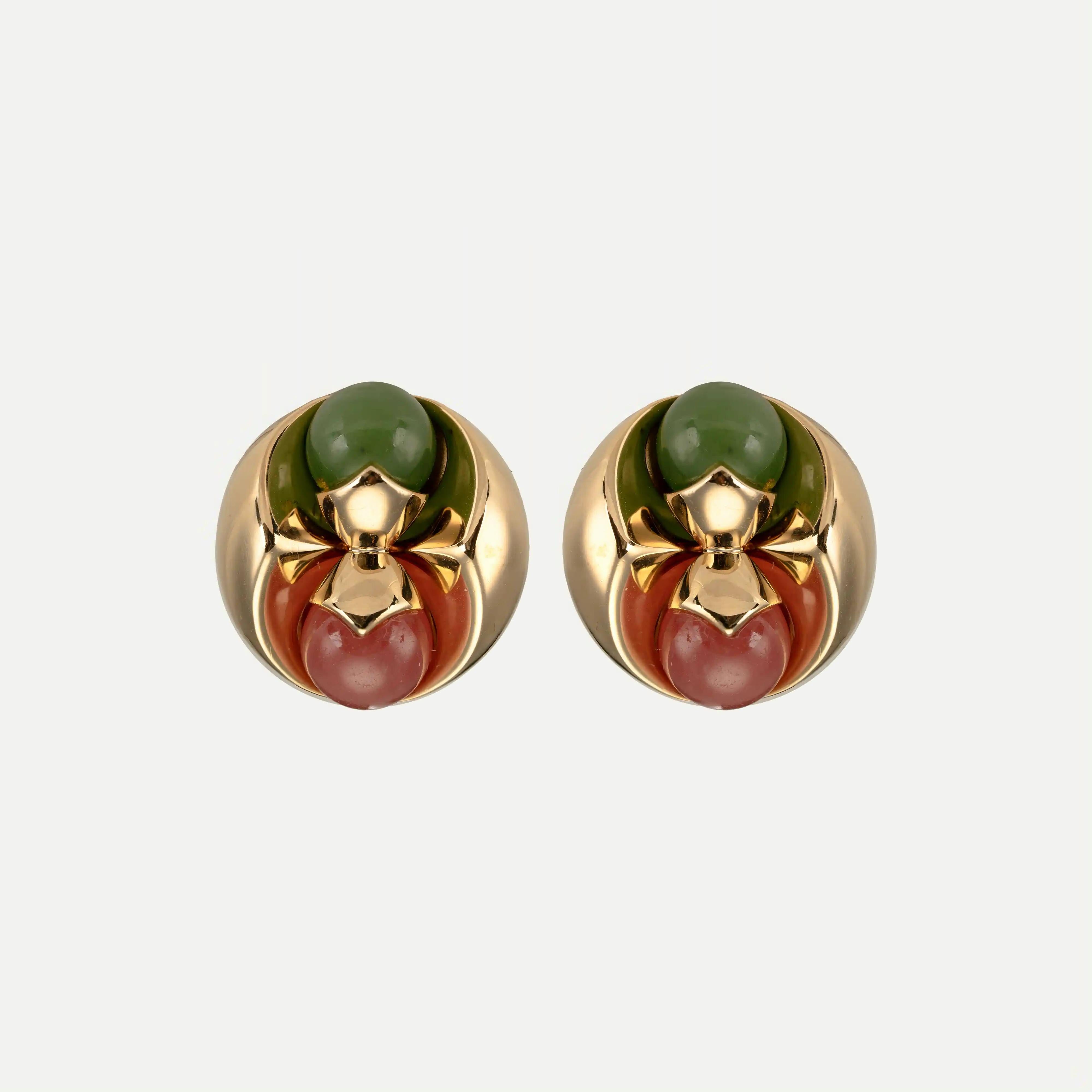Bulgari Earrings with Chrysoprase and Rhodochrosite In Excellent Condition For Sale In Lisboa, PT