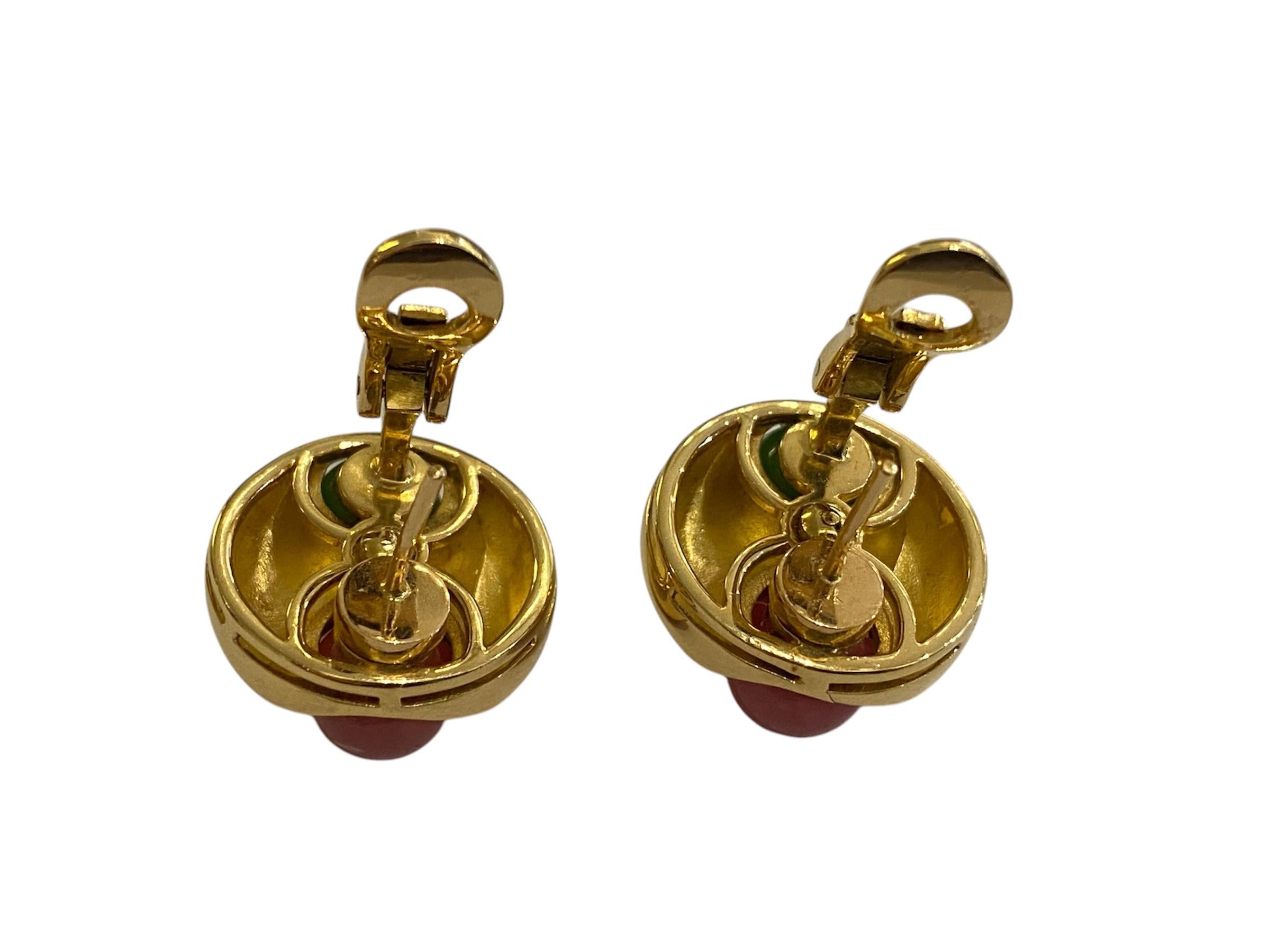 Bulgari Earrings with Chrysoprase and Rhodochrosite For Sale 1