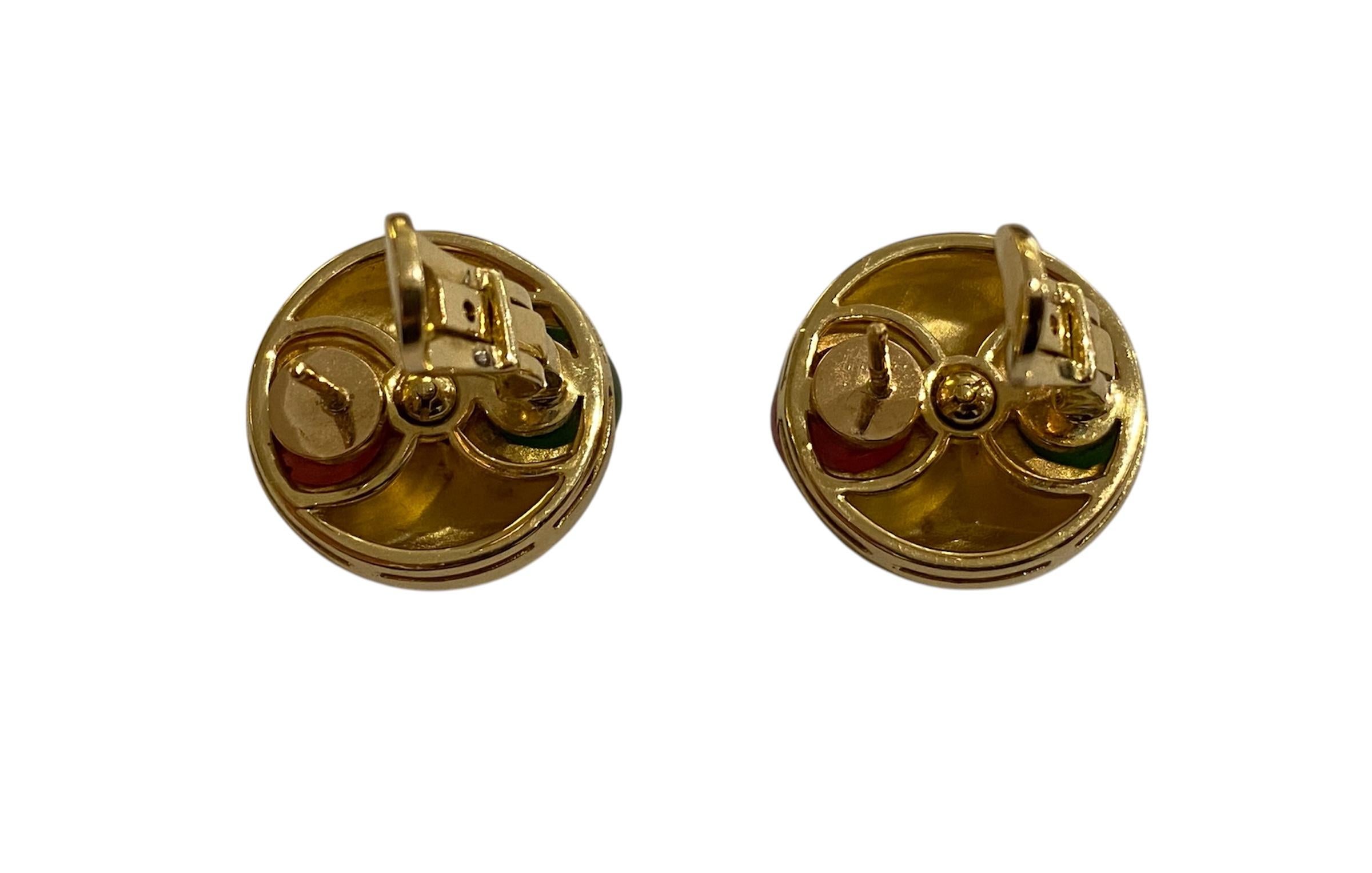 Bulgari Earrings with Chrysoprase and Rhodochrosite For Sale 2