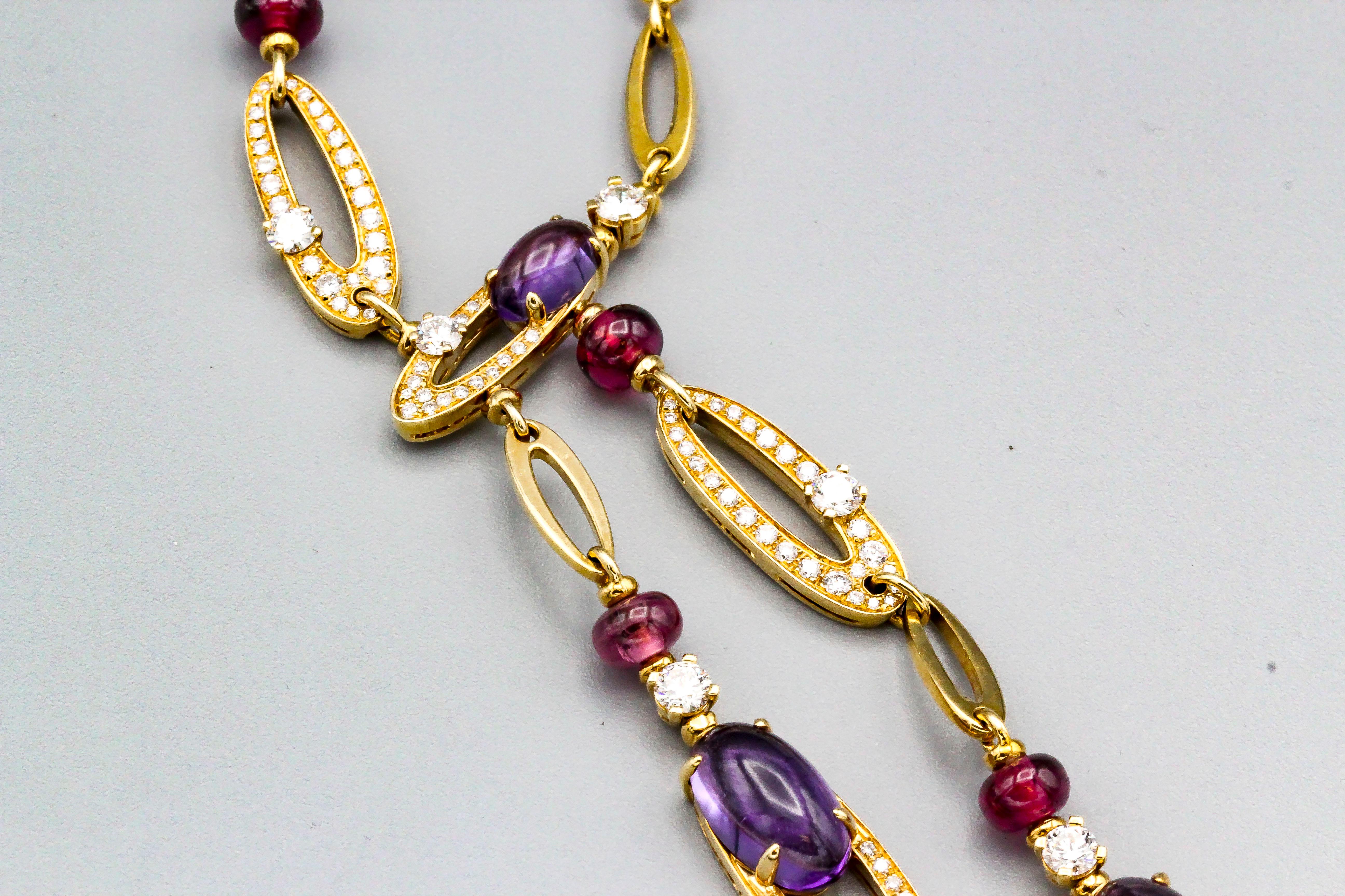 Bulgari Elisia Amethyst Rubellite Diamond 18 Karat Gold Necklace In Excellent Condition In New York, NY