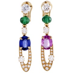 Bulgari Elisia Diamond, Emeralds and Blue/Pink Sapphires Yellow Gold Earrings
