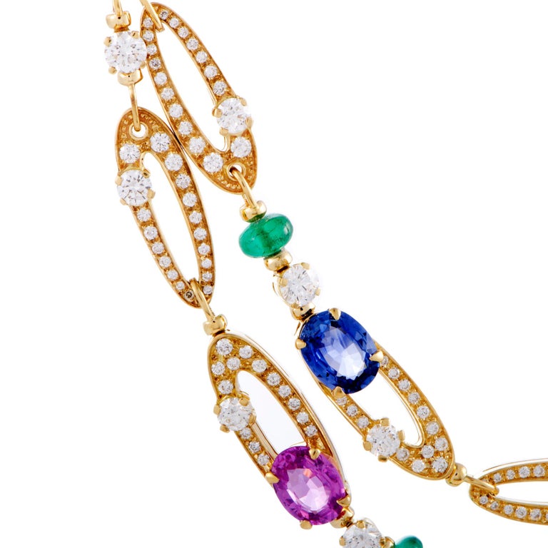 Bulgari Elisia Diamond, Emeralds and Blue/Pink Sapphires Yellow Gold ...