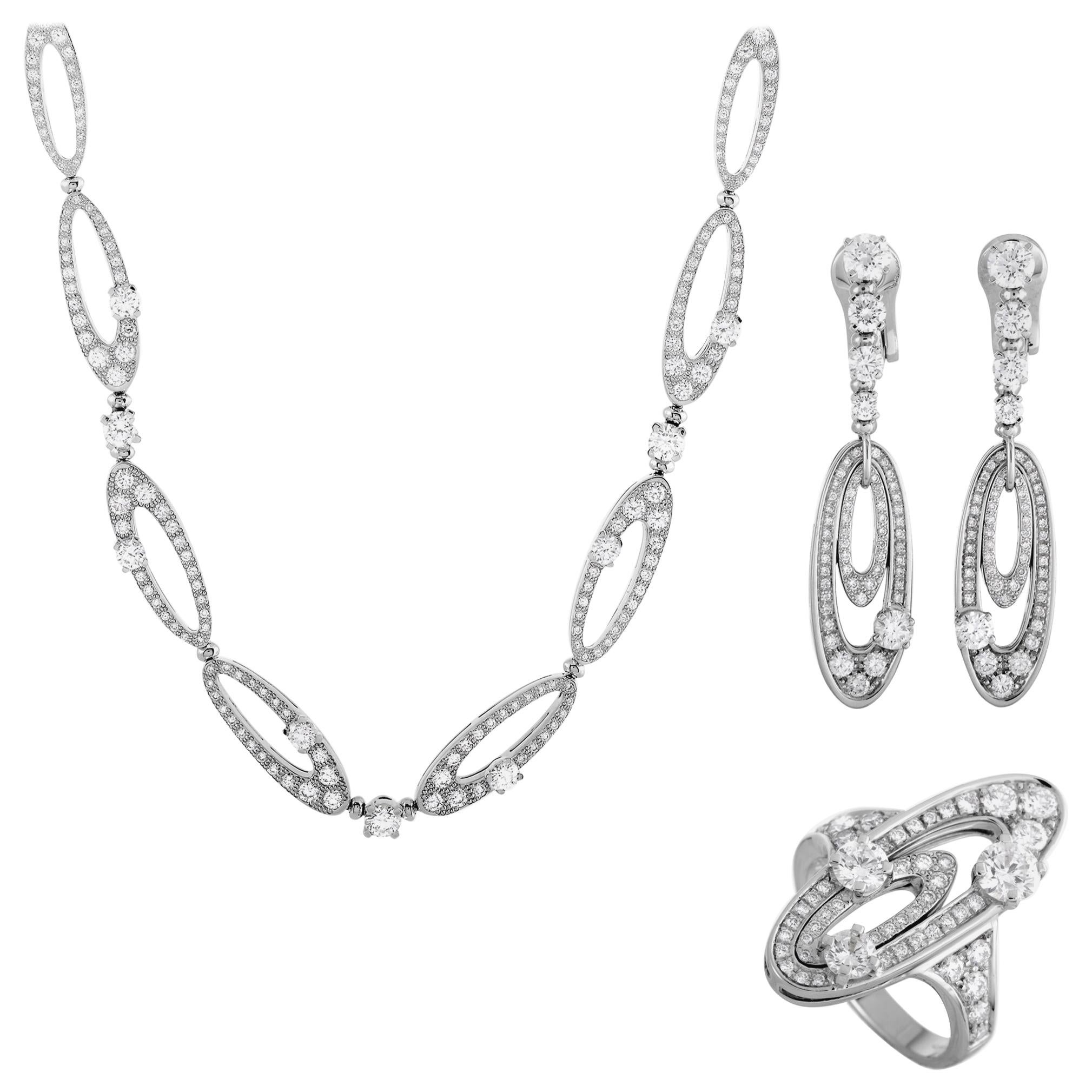 Bulgari Elisia Diamond Pave White Gold Necklace, Earrings and Ring Set
