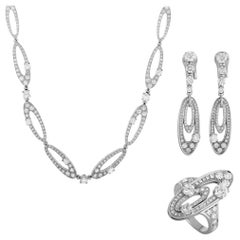 Bulgari Elisia Diamond Pave White Gold Necklace, Earrings and Ring Set