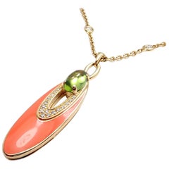 Bulgari Elisia Diamond Peridot Yellow Gold Pendant Necklace