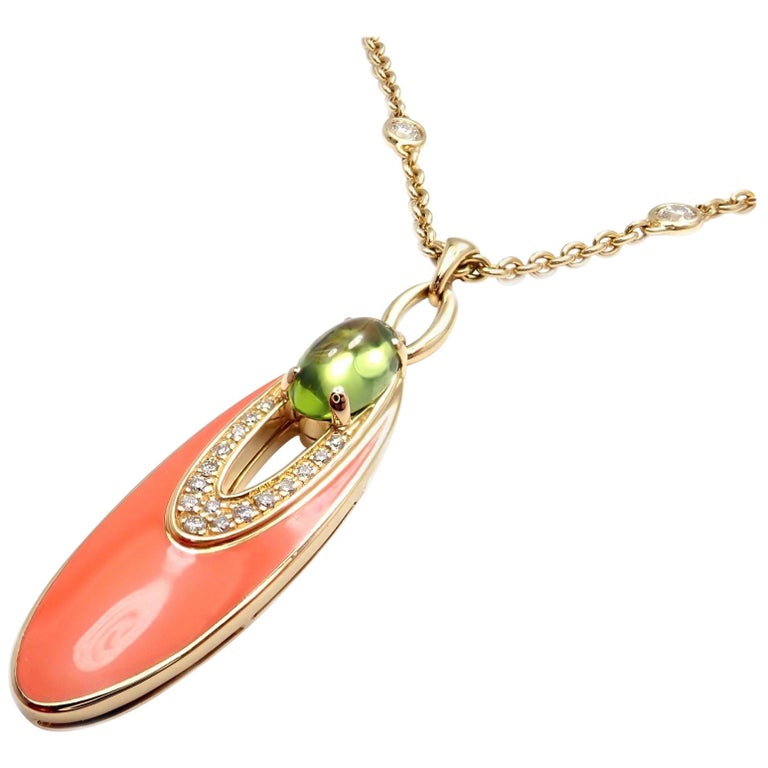 Bulgari Elisia Diamond Peridot Yellow Gold Pendant Necklace