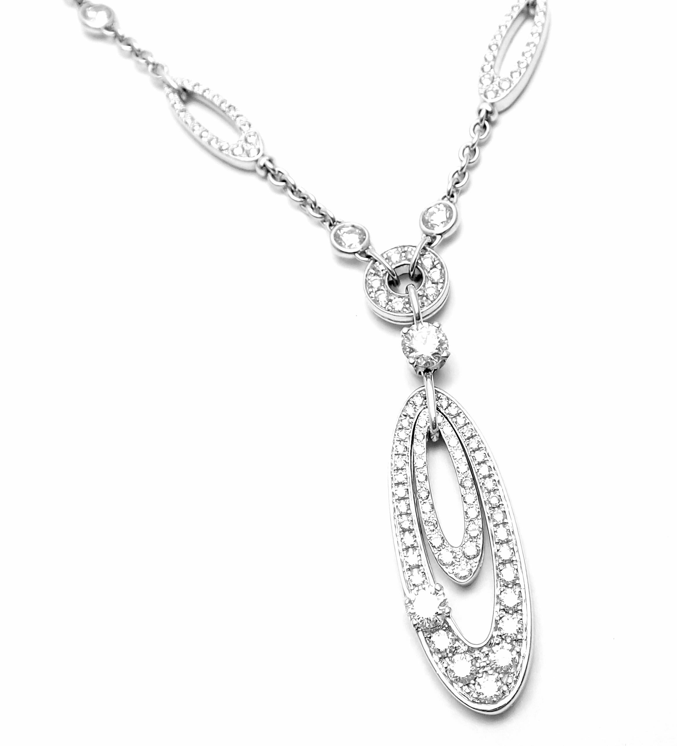 18k White Gold Elisia Diamond Drop Necklace by Bulgari. 
With Round brilliant cut diamonds VVS1 clarity, E color total weight approx. 3.9ct
Details: 
Length: 17.5
