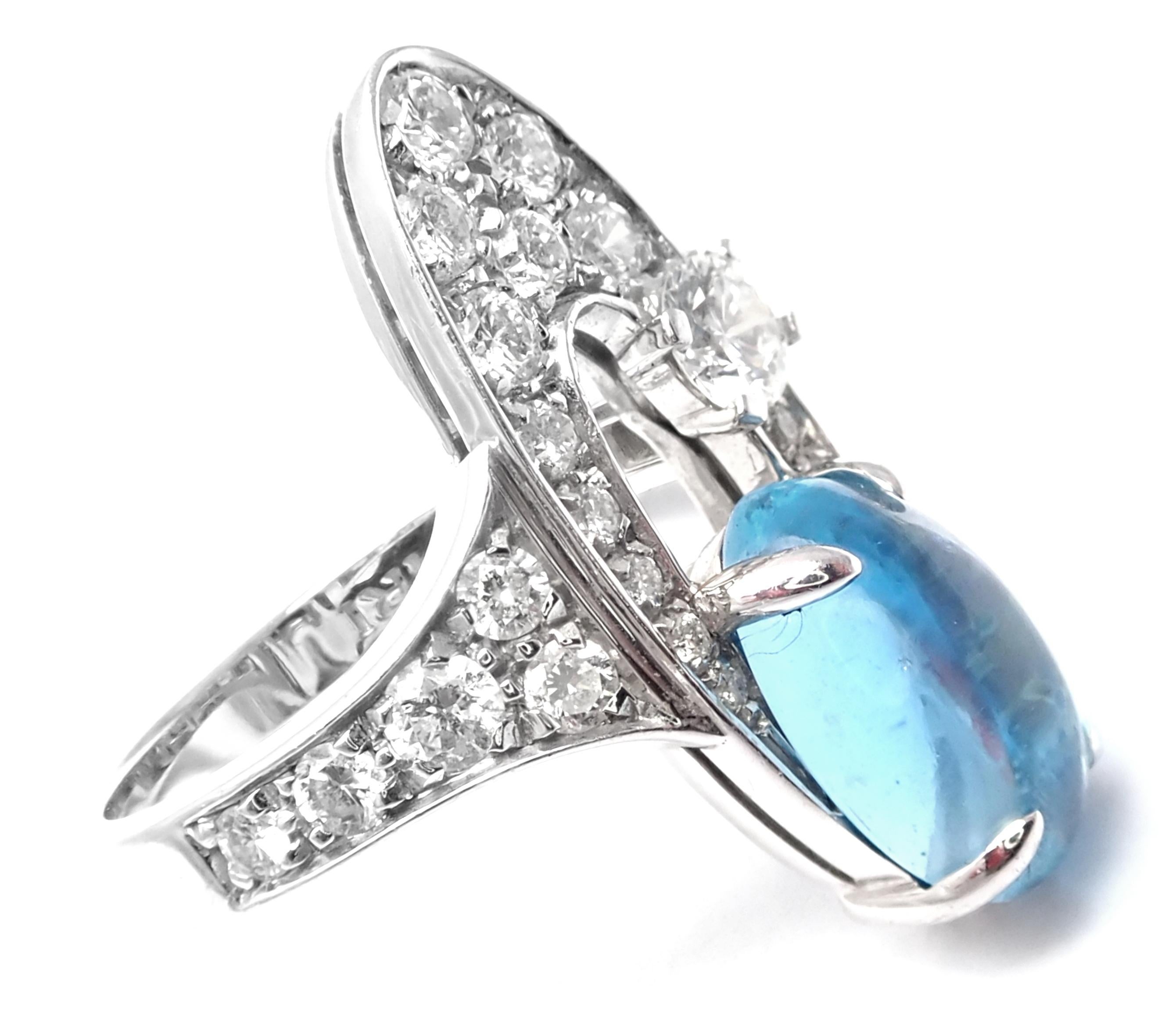 18k White Gold Diamond Blue Topaz Elysia Ring by Bulgari. 
With 23 round brilliant cut diamonds VS1 clarity, G color total weight approximately .75ct
1 oval blue topaz 10.7mm x 6.7mm
Details:
Ring Size: 6.25 (resizing is available)
Weight: 6
Width: