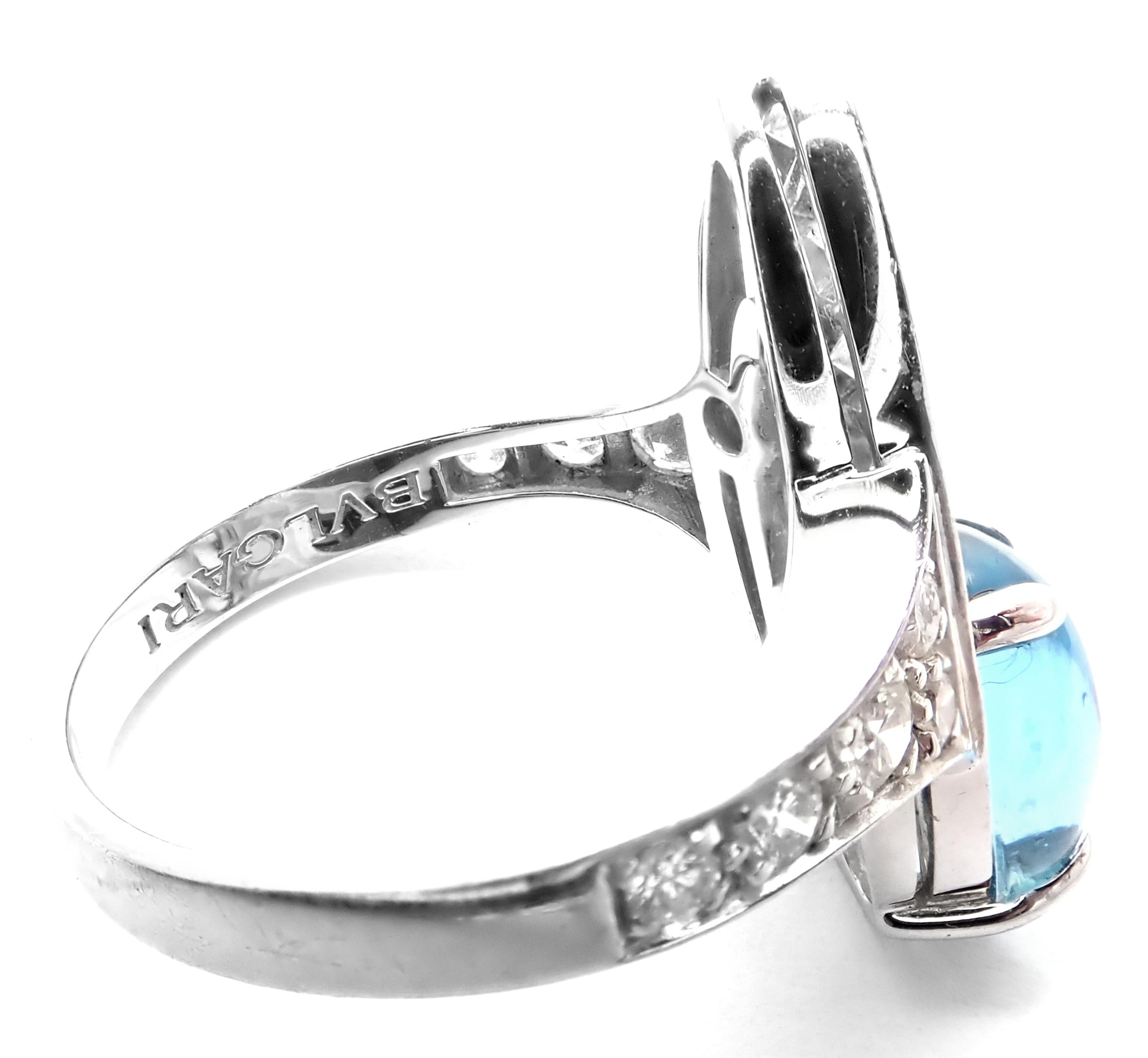 Bulgari Elysia Diamond Blue Topaz White Gold Ring In Excellent Condition For Sale In Holland, PA