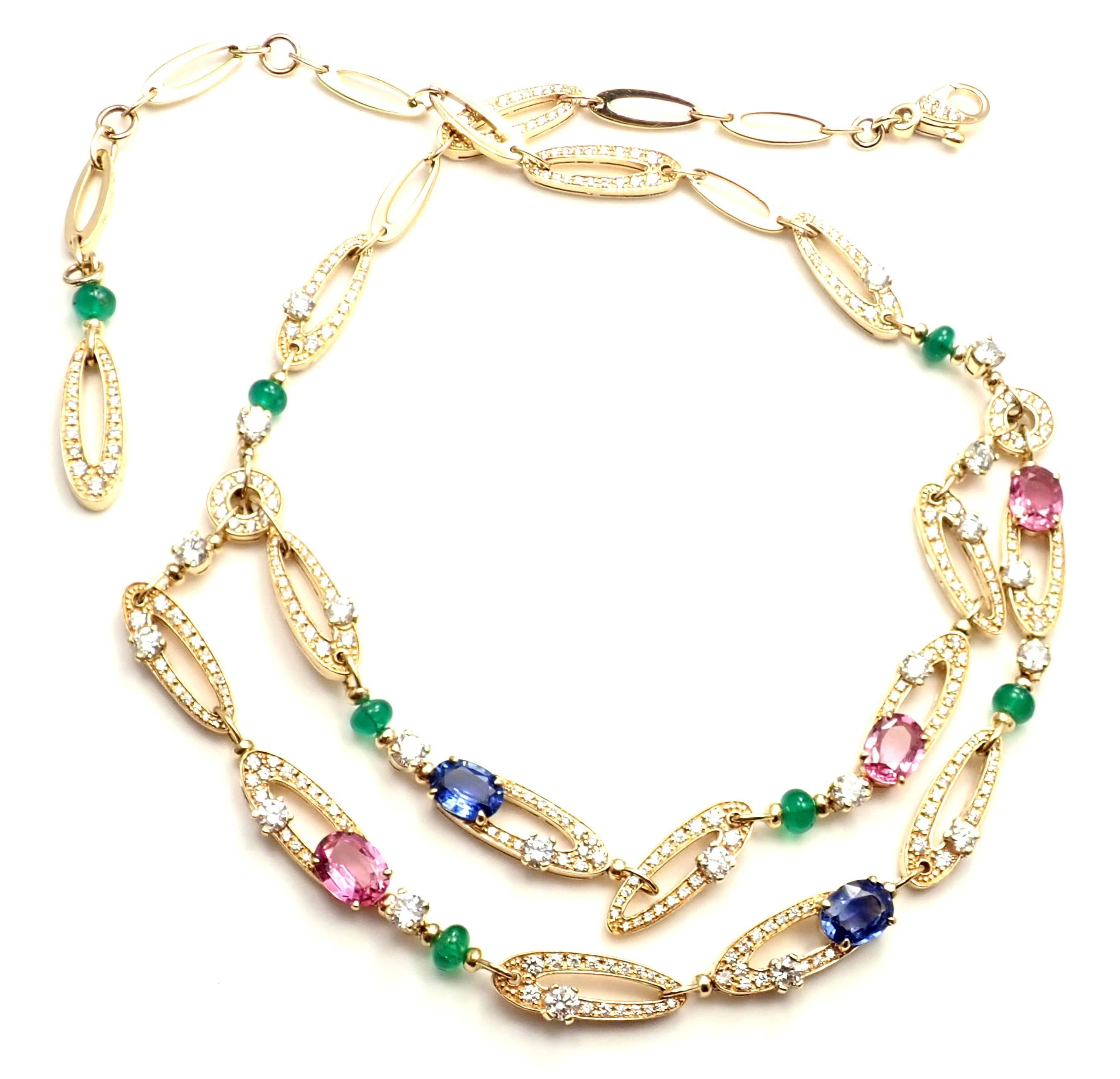 Bulgari Elysia Diamond Multi-Color Sapphire Emerald Yellow Gold Necklace 3