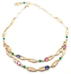 Bulgari Elysia Diamond Multi-Color Sapphire Emerald Yellow Gold Necklace
