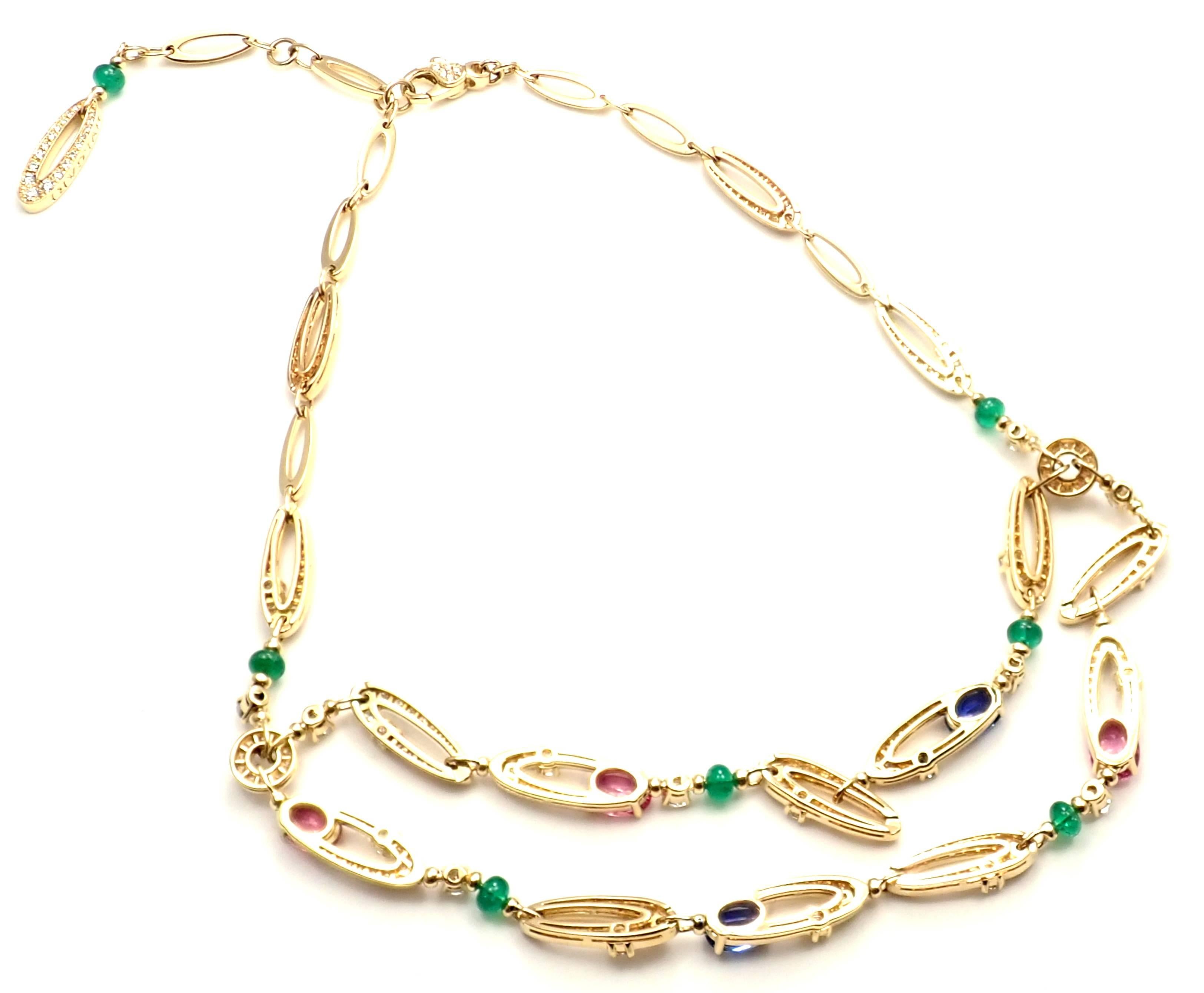 Women's Bulgari Elysia Diamond Multi-Color Sapphire Emerald Yellow Gold Necklace