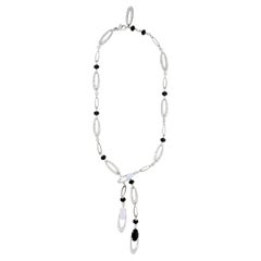 Bulgari Elysia Diamond, Onyx and Chalcedony Lariat Necklace in 18k White Gold