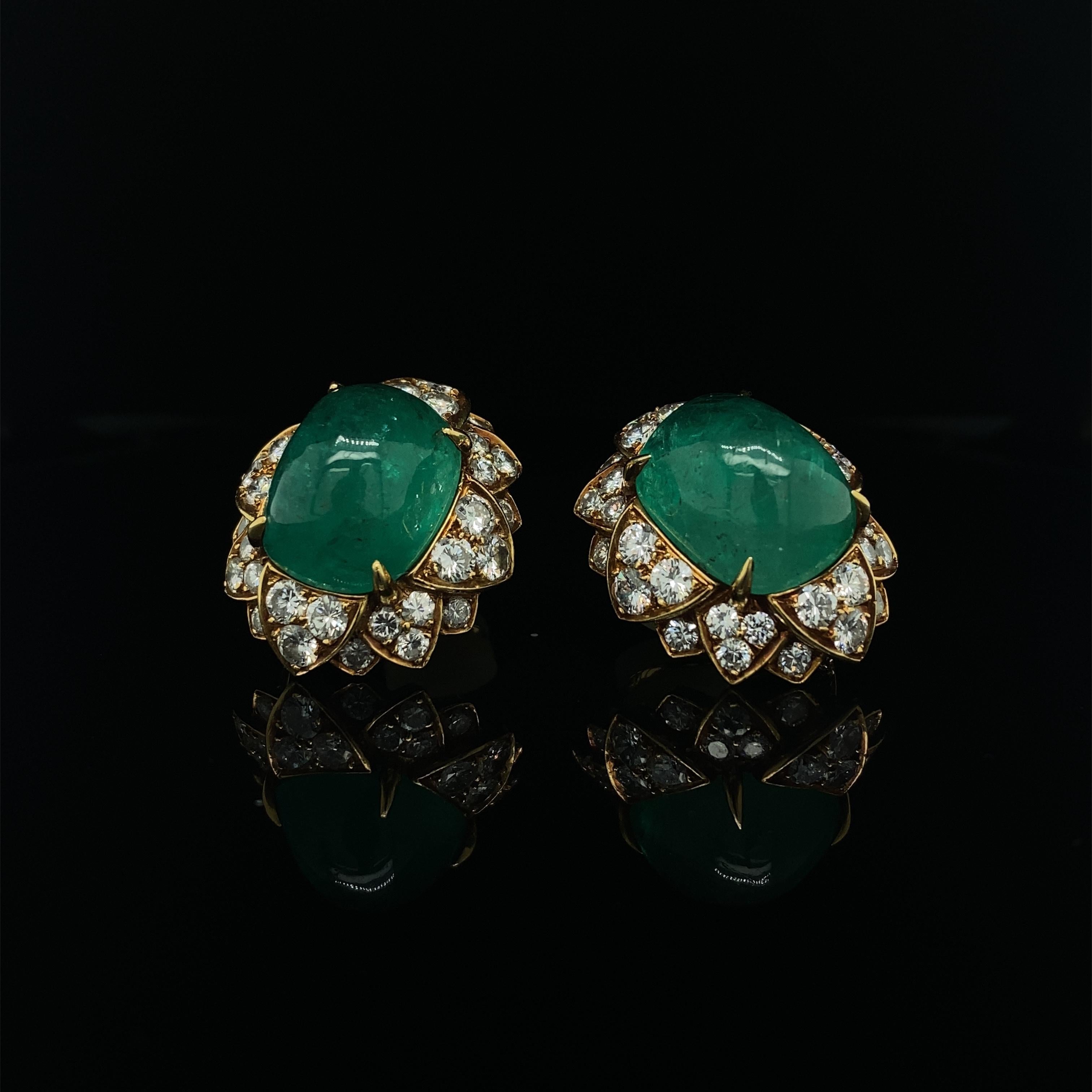 Women's Bulgari Emerald and Diamond Earrings 18kt Yellow Gold