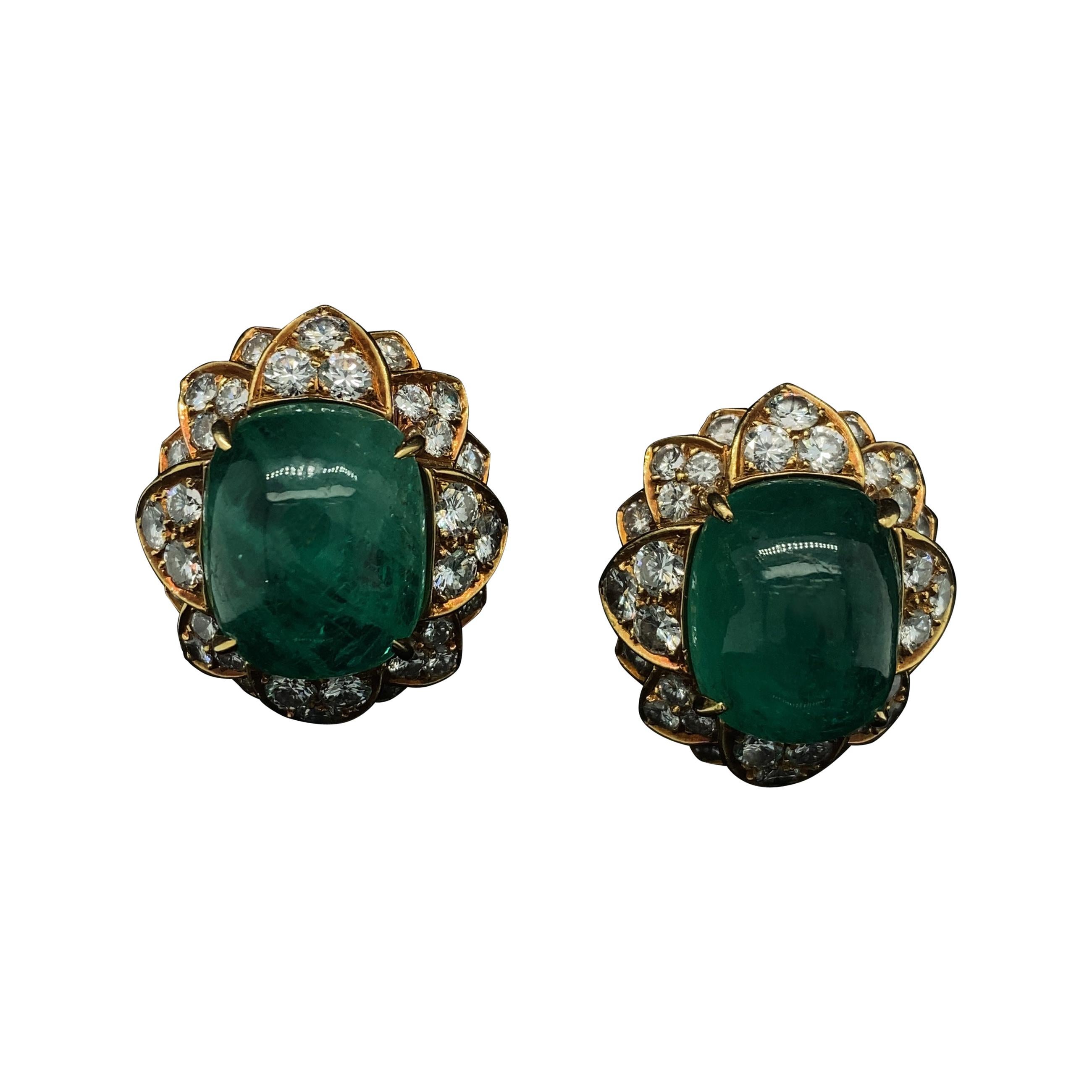 Bulgari Emerald and Diamond Earrings 18kt Yellow Gold