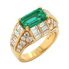 Vintage Bulgari Emerald and Diamond Trombino Ring, ca. 1970s