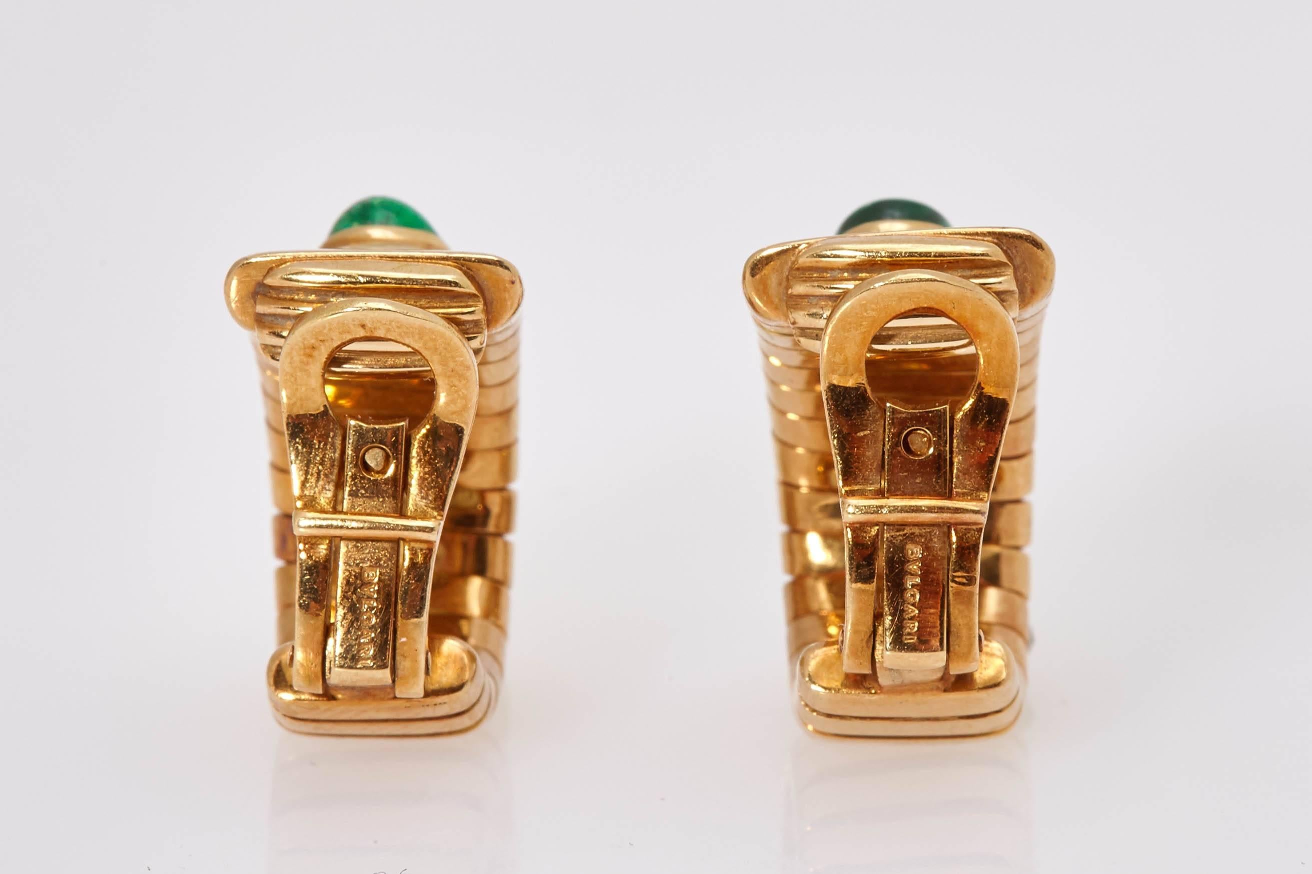 Women's Bulgari Emerald and Gold Tubogas Earclips