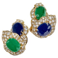 Bulgari Emerald and Sapphire Clip Earrings