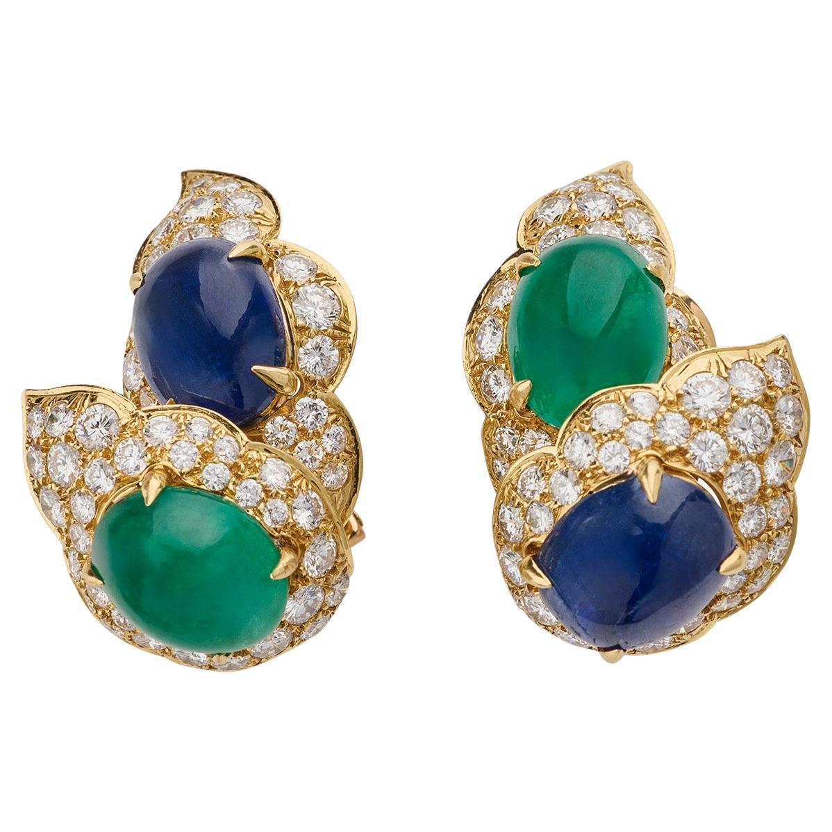 Bulgari Emerald and Sapphire Clip Earrings