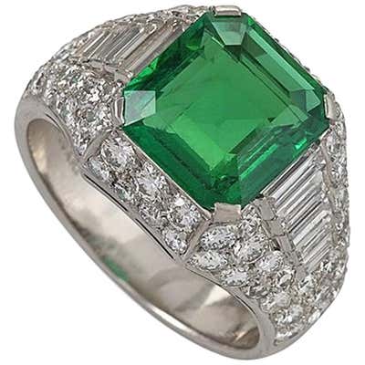 1920s Art Deco Colombian Emerald Diamond and Platinum Ring For Sale at ...
