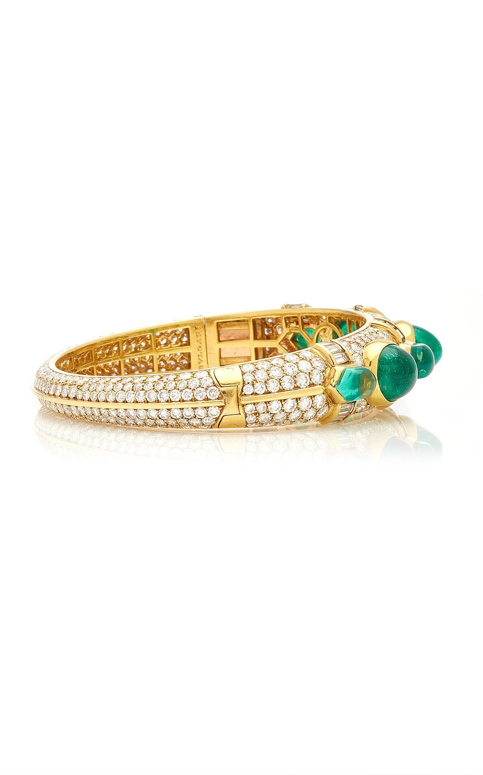 Bulgari Emerald Diamond Bangle Bracelet In Excellent Condition In New York, NY