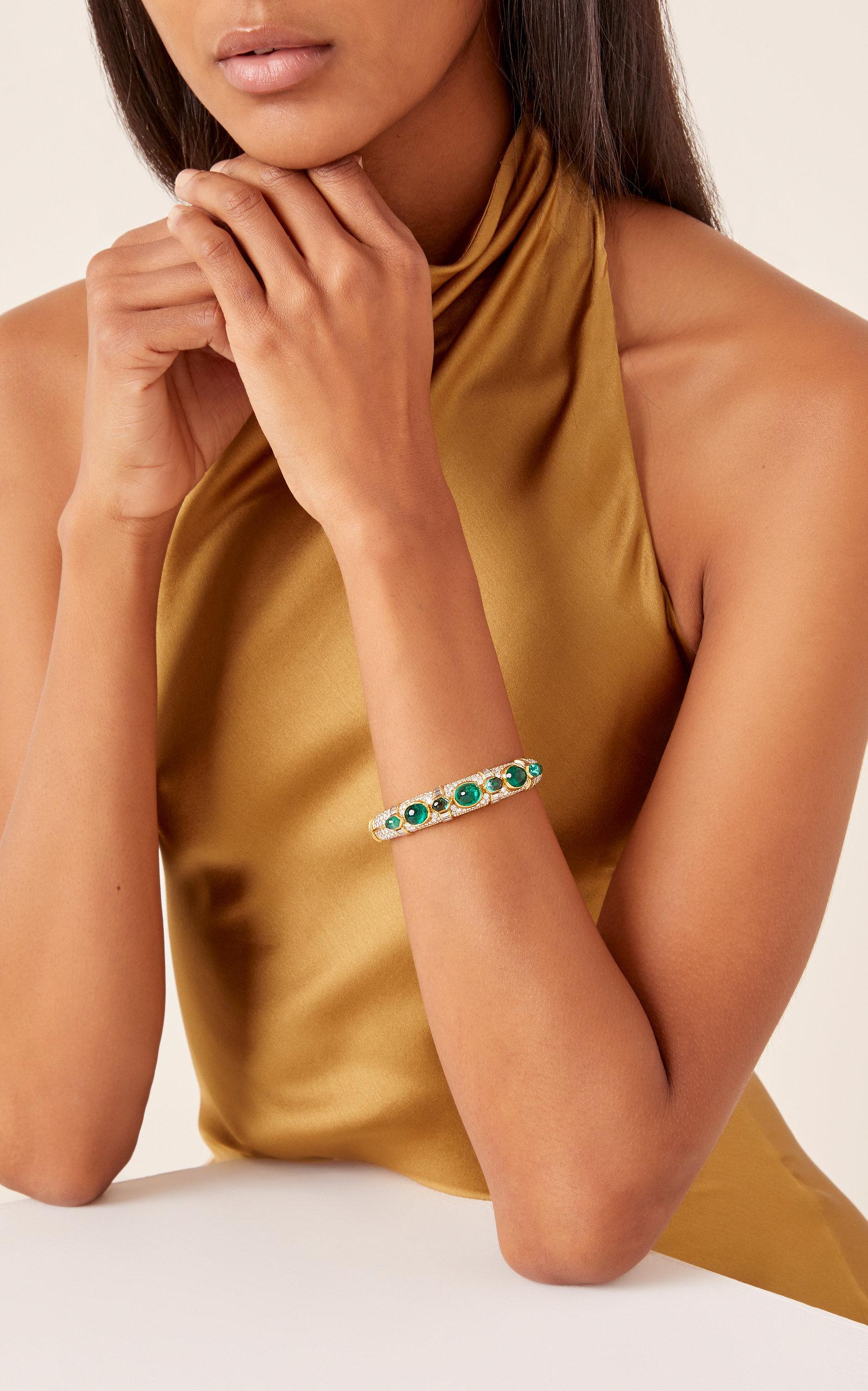Women's Bulgari Emerald Diamond Bangle Bracelet