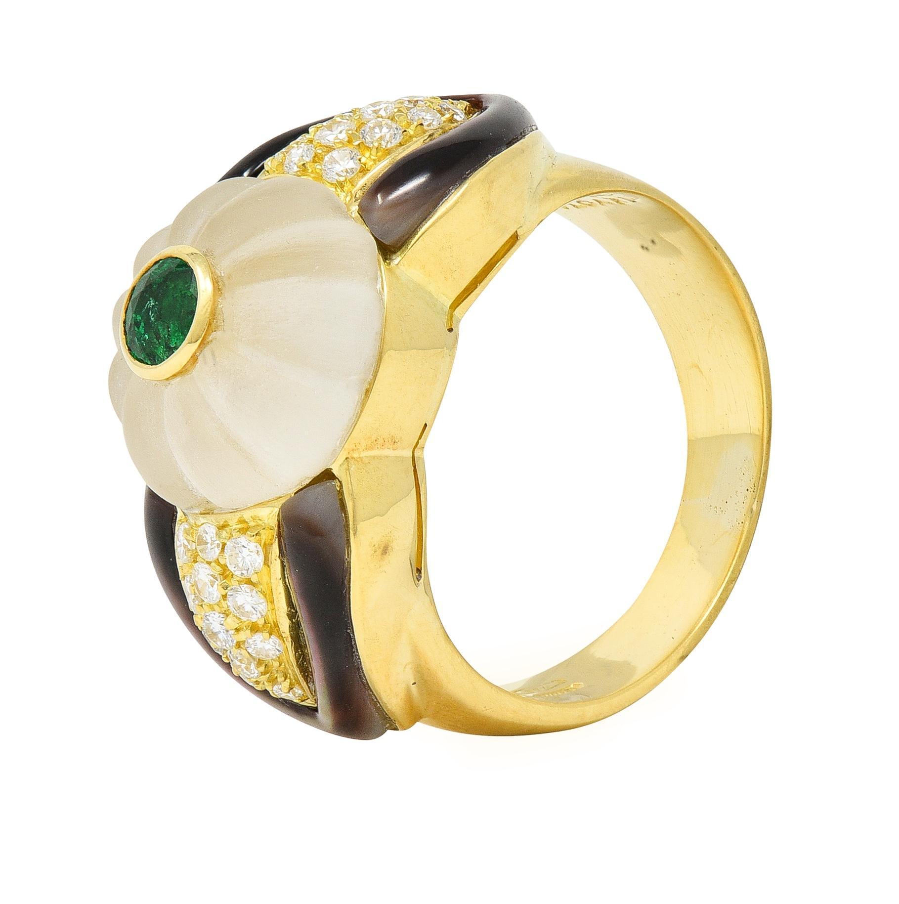Bulgari Emerald Diamond Mother-of-Pearl Quartz Vintage Ring For Sale 5