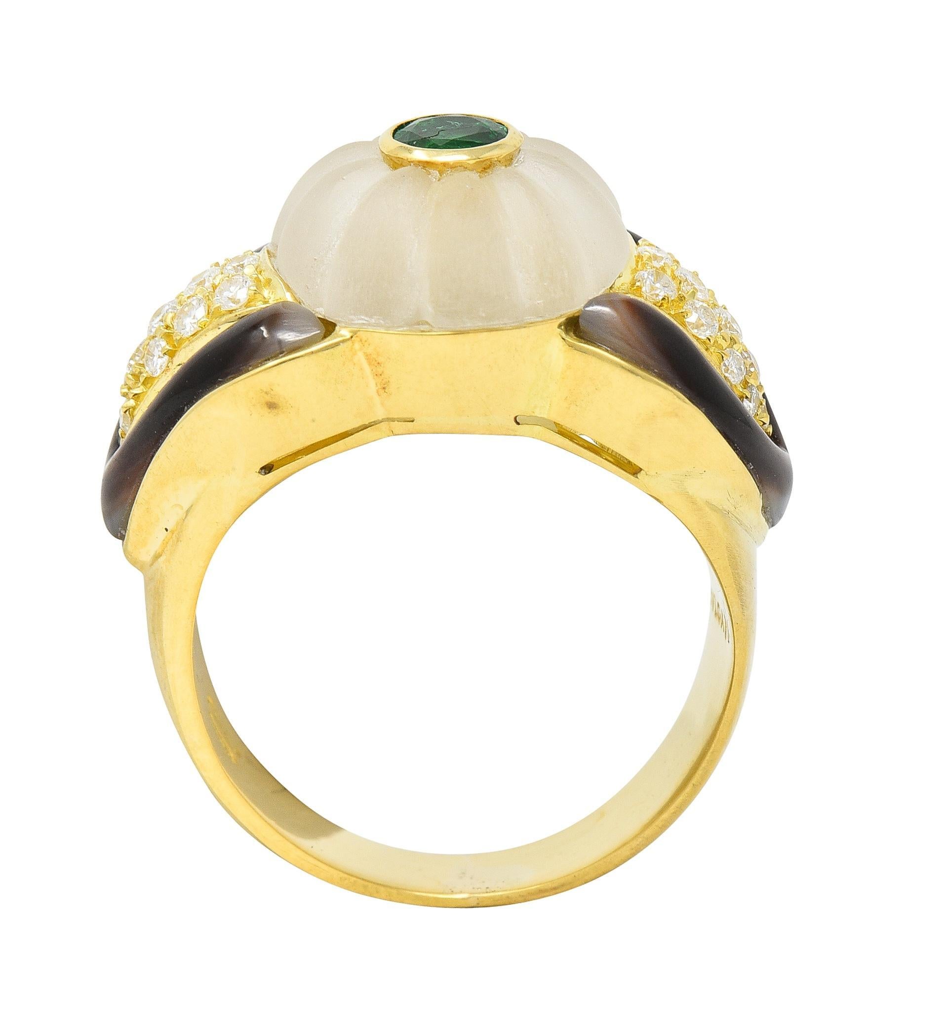 Bulgari Emerald Diamond Mother-of-Pearl Quartz Vintage Ring For Sale 6