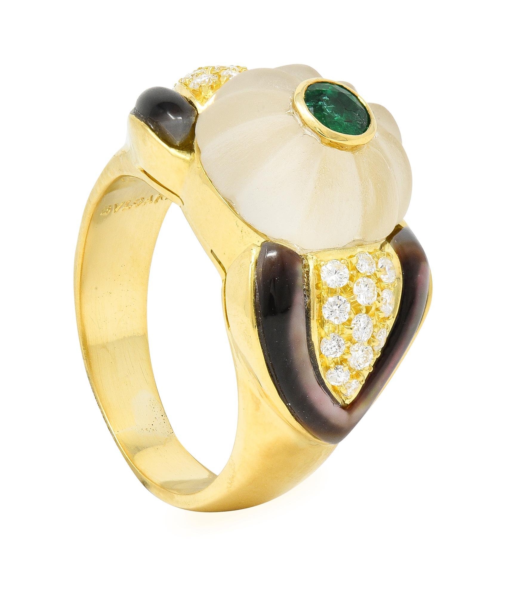 Bulgari Emerald Diamond Mother-of-Pearl Quartz Vintage Ring For Sale 7