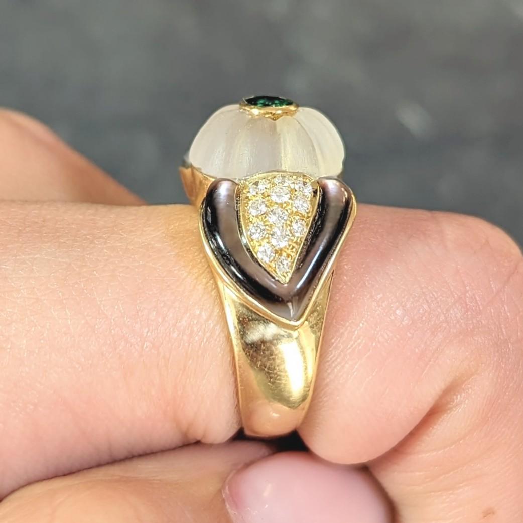 Bulgari Emerald Diamond Mother-of-Pearl Quartz Vintage Ring For Sale 8
