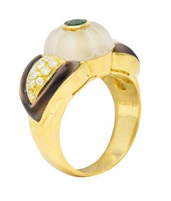 Bulgari Emerald Diamond Mother-of-Pearl Quartz Vintage Ring