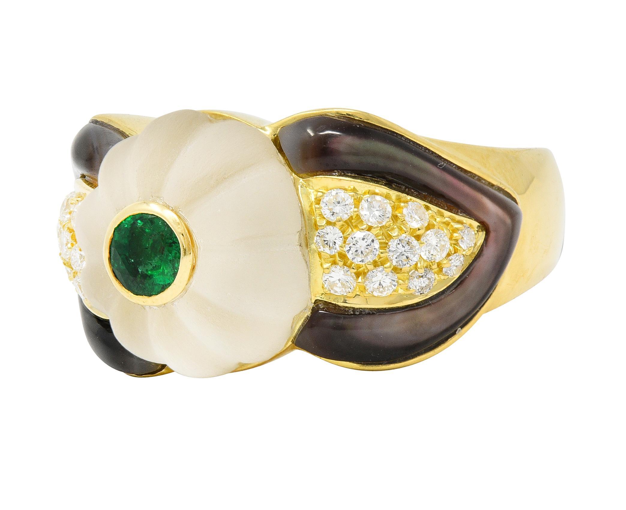 Bulgari Emerald Diamond Mother-of-Pearl Quartz Vintage Ring For Sale 2