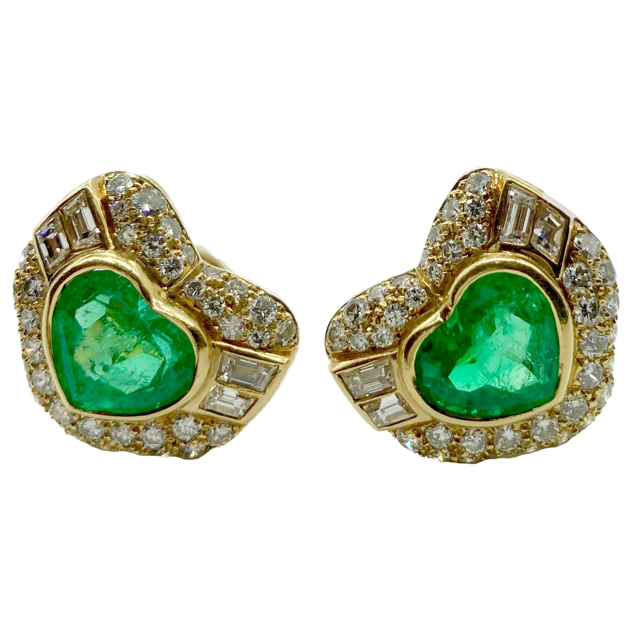 Bulgari Emerald Heart and Diamond Earrings For Sale