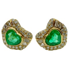 Retro Bulgari Emerald Heart and Diamond Earrings