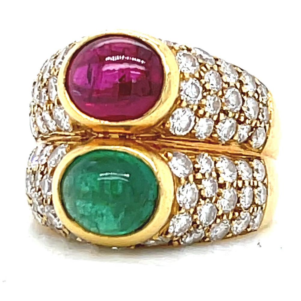 Cabochon Bulgari Emerald Ruby Diamond 18 Karat Gold Ring