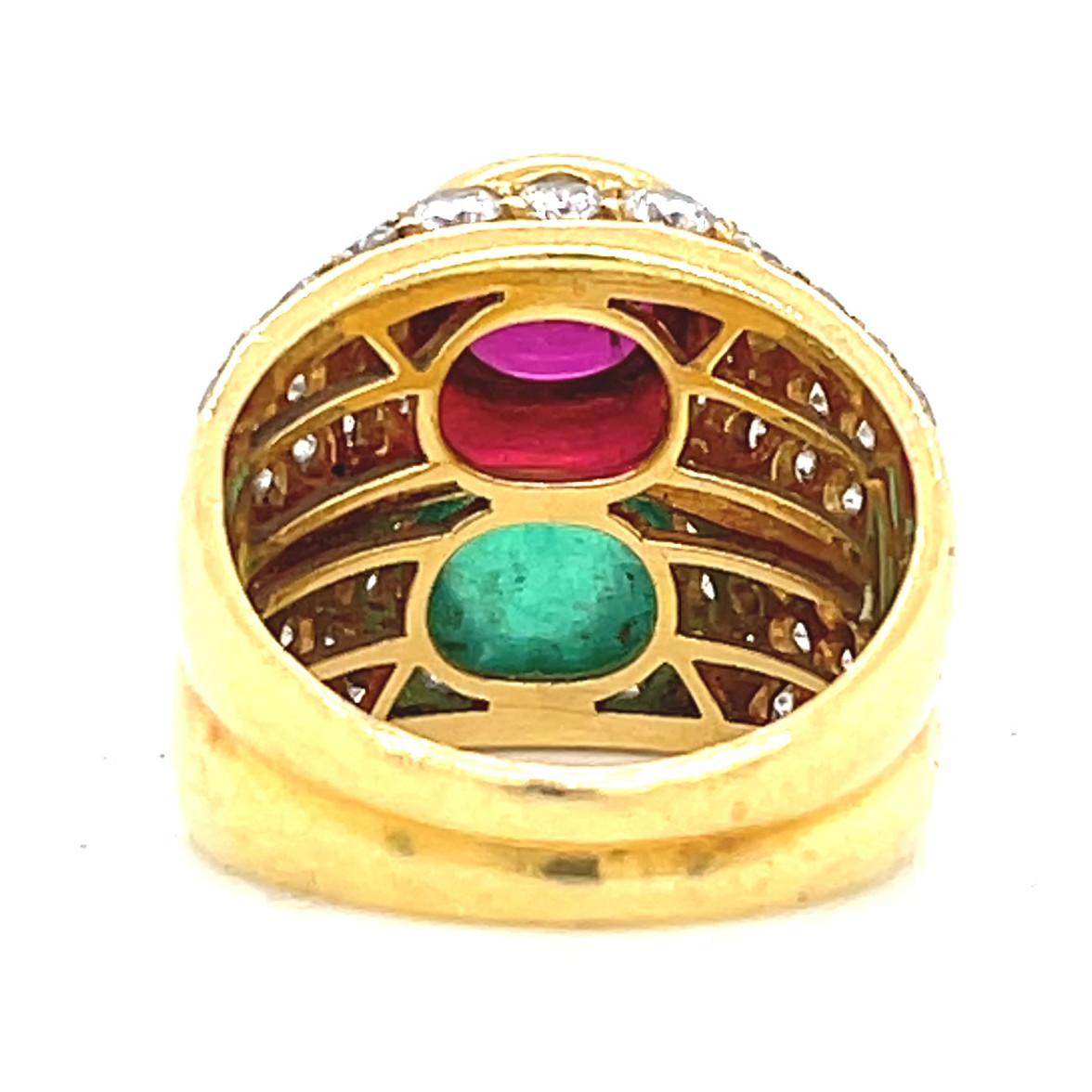 Bulgari Emerald Ruby Diamond 18 Karat Gold Ring In Excellent Condition In Beverly Hills, CA