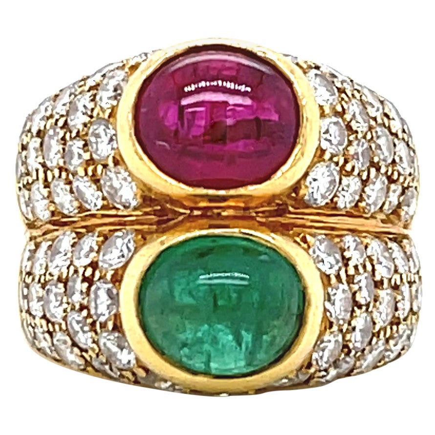 Bulgari Emerald Ruby Diamond 18 Karat Gold Ring
