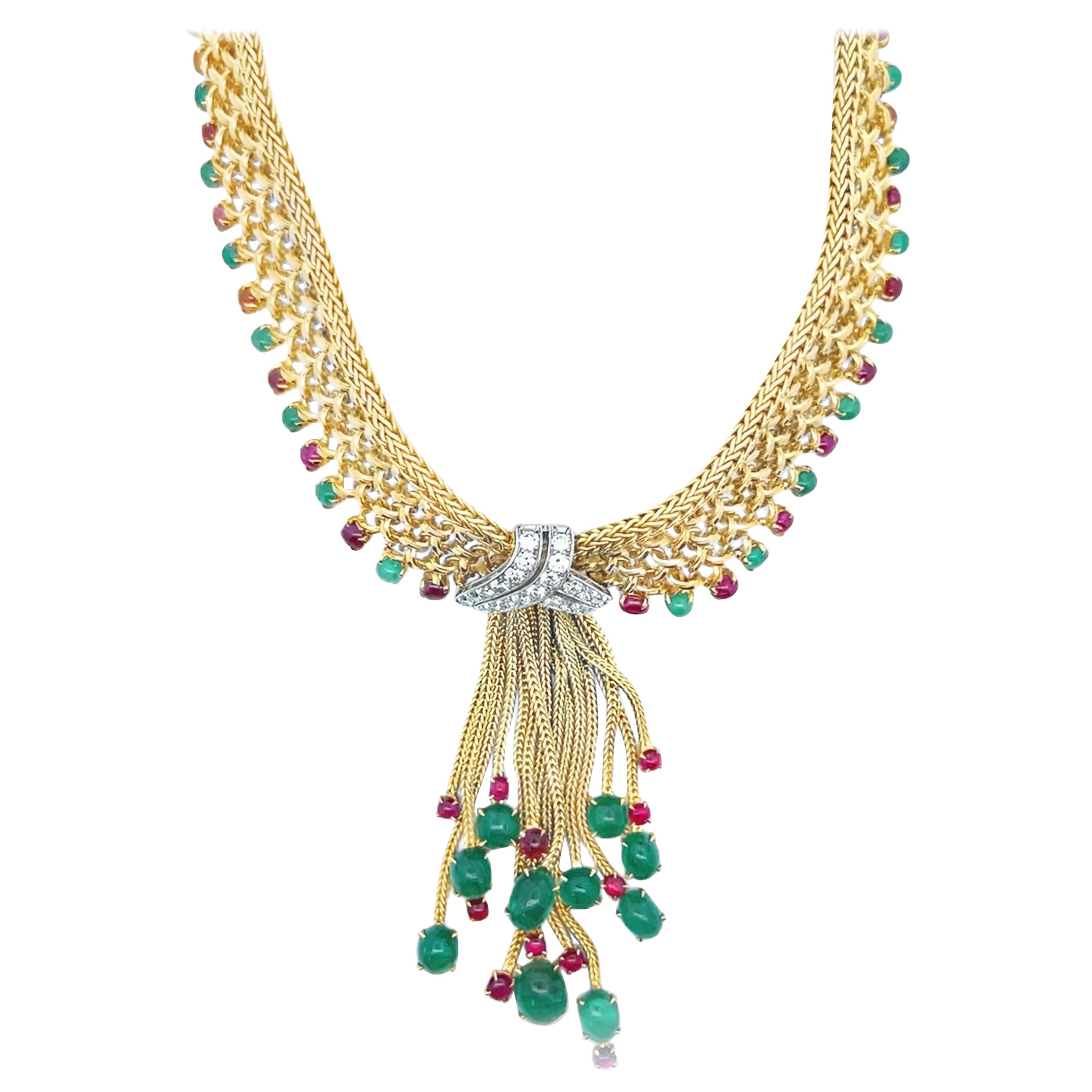Bulgari Collana con nappe in smeraldo e rubino in vendita