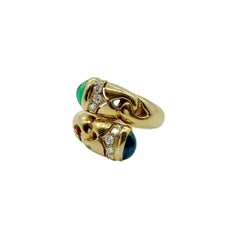 Bulgari Emerald, Sapphire, Diamond Yellow Gold Bypass Pinky Ring