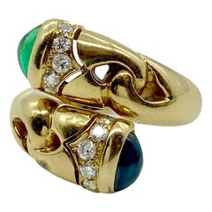 Bulgari Emerald, Sapphire, Diamond Yellow Gold Bypass Pinky Ring