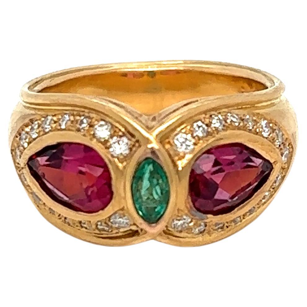 Bulgari Emerald Tourmaline Diamond Gold Band Ring