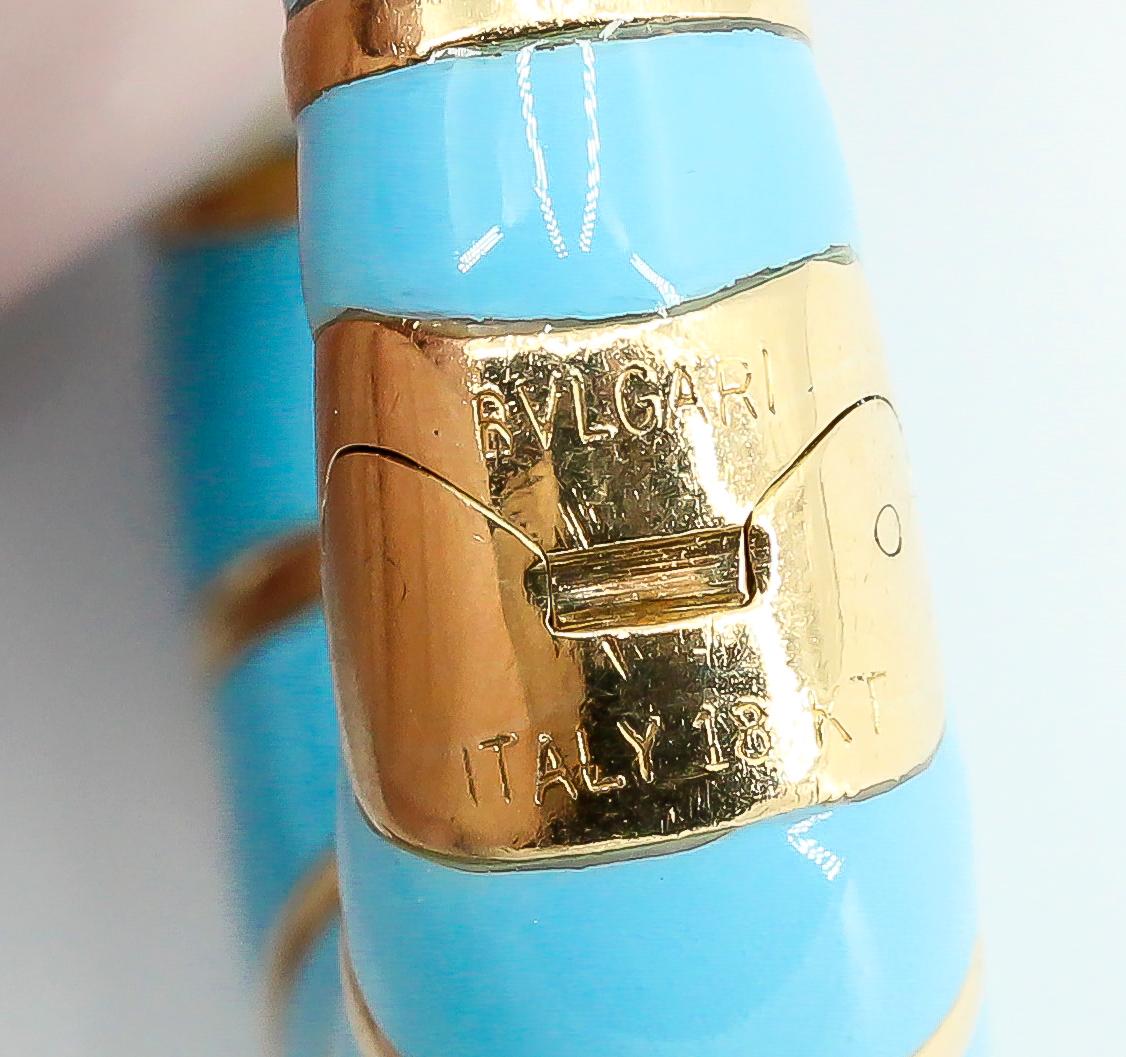 Women's or Men's Bulgari Enamel and 18 Karat Yellow Gold Hoop Earrings