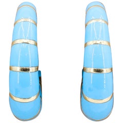 Bulgari Enamel and 18 Karat Yellow Gold Hoop Earrings