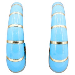 Bulgari Enamel and 18 Karat Yellow Gold Hoop Earrings