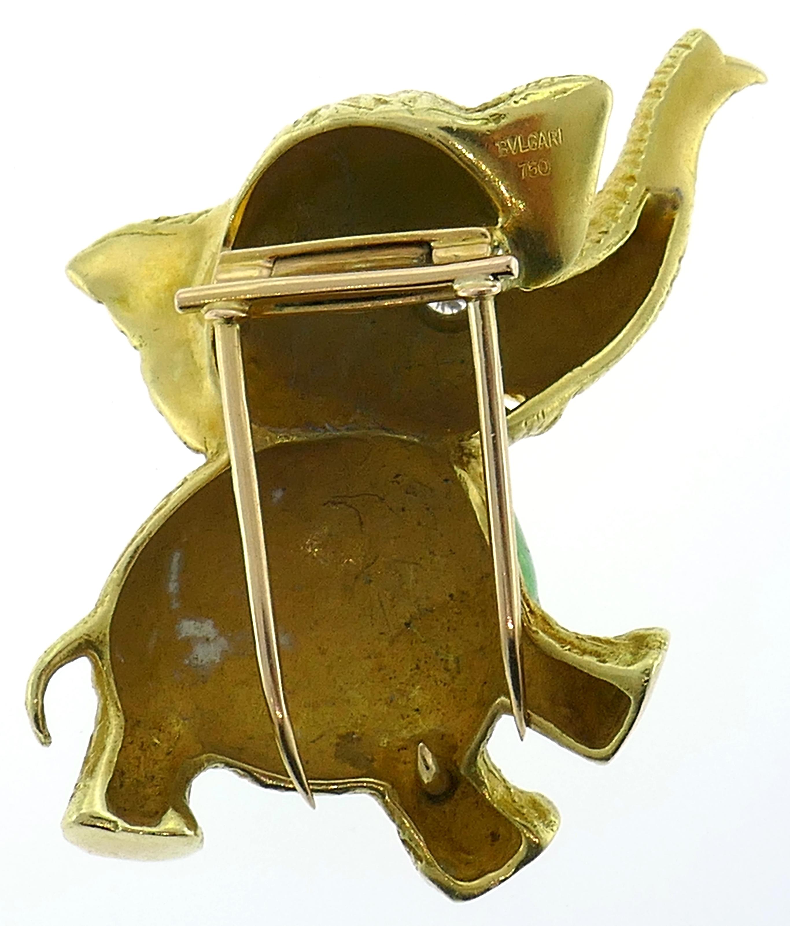 Women's Bulgari Enamel Yellow Gold Elephant Pin Brooch Clip