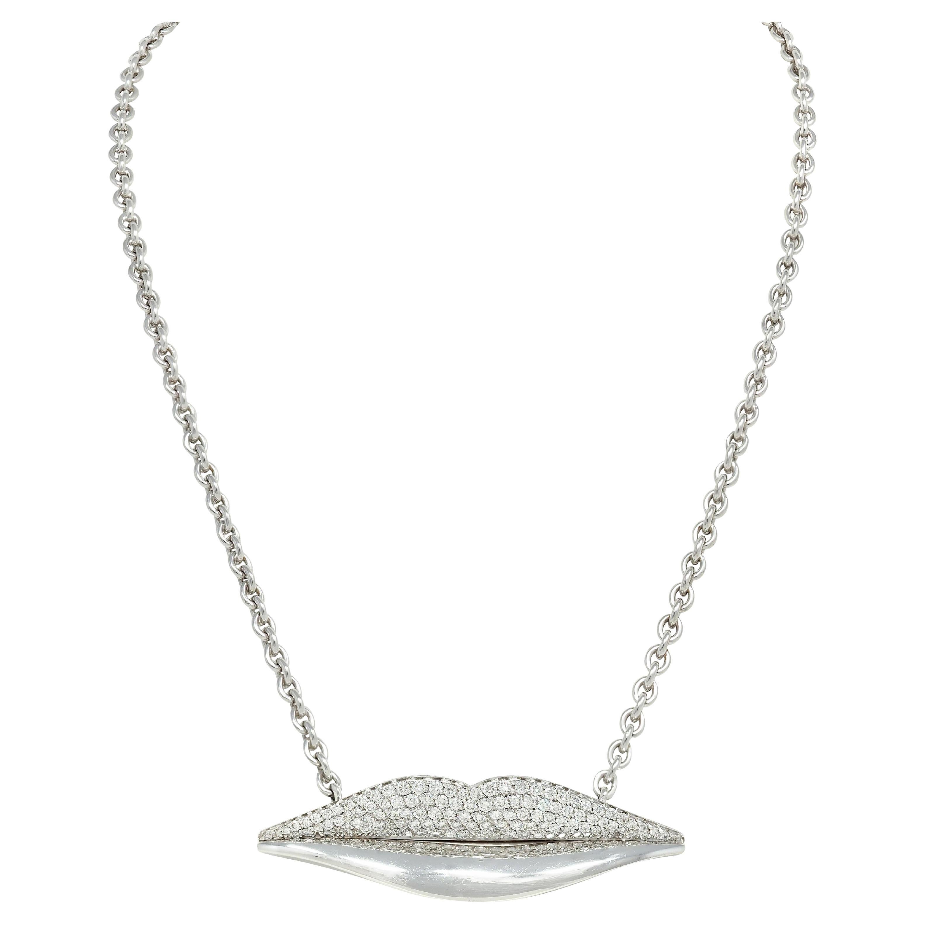 Bulgari Enigma 2000's 2.50 CTW Diamond 18K Gold Lips Station Chain Necklace