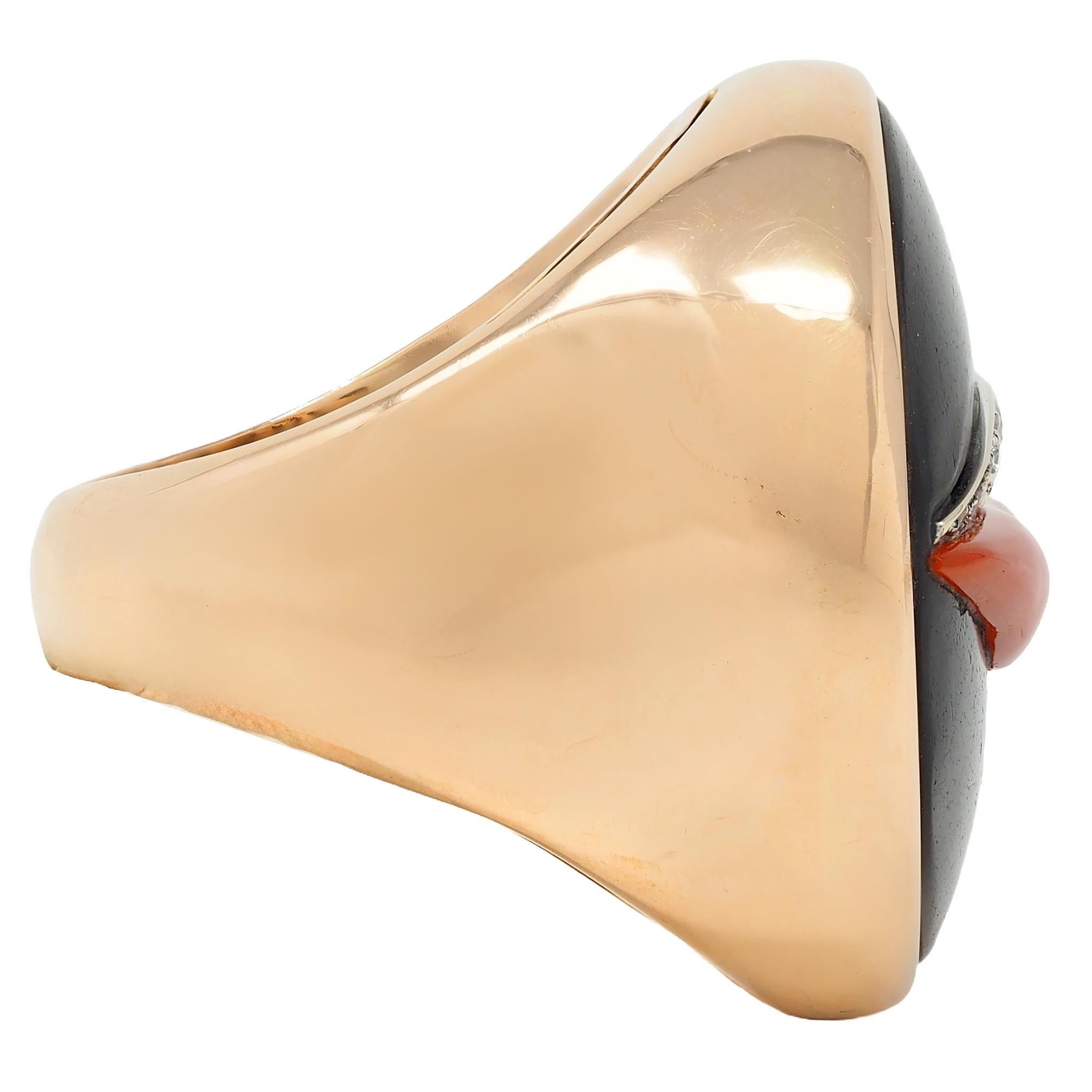 Bulgari Enigma Contemporay Diamond Jet Coral 18 Karat Rose Gold Lip Ring In Excellent Condition In Philadelphia, PA