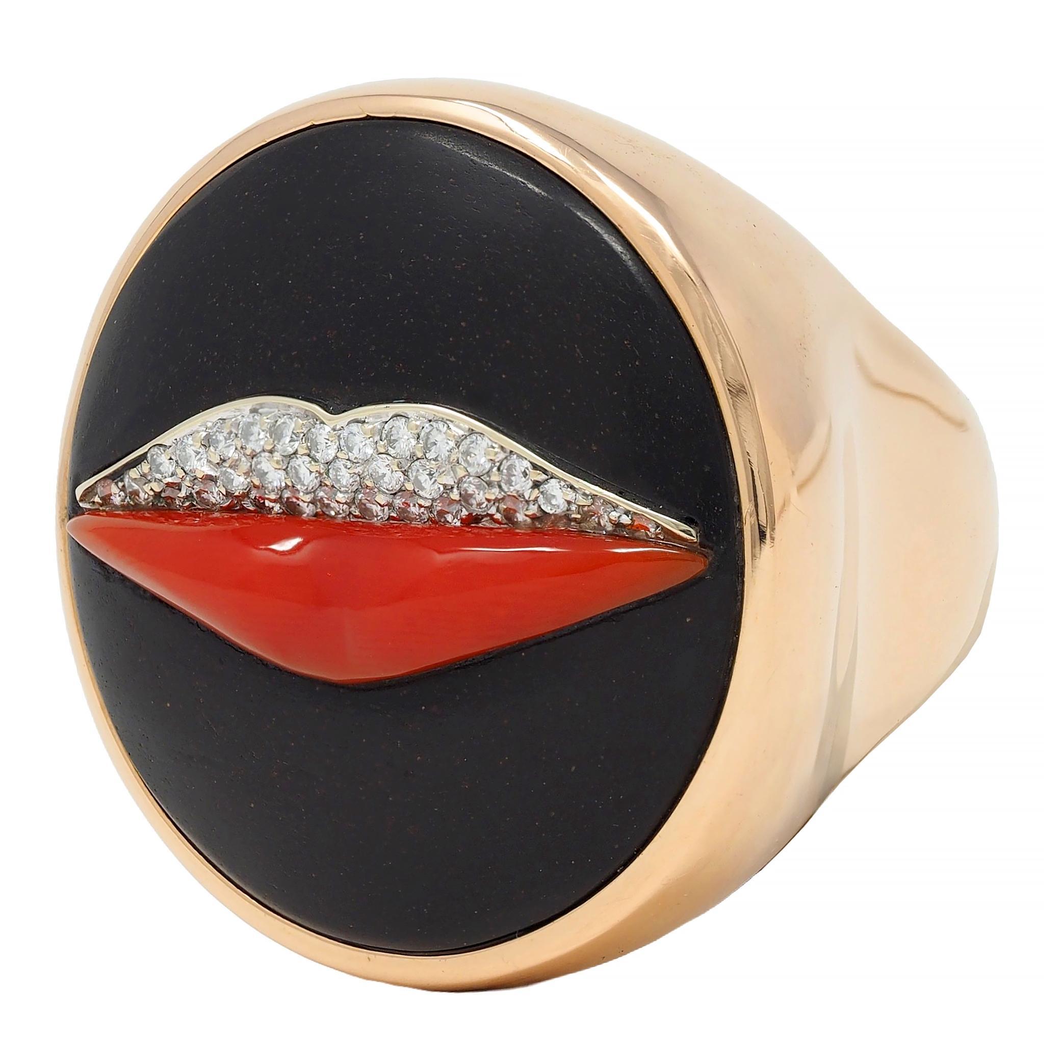 Bulgari Enigma Contemporay Diamond Jet Coral 18 Karat Rose Gold Lip Ring 2