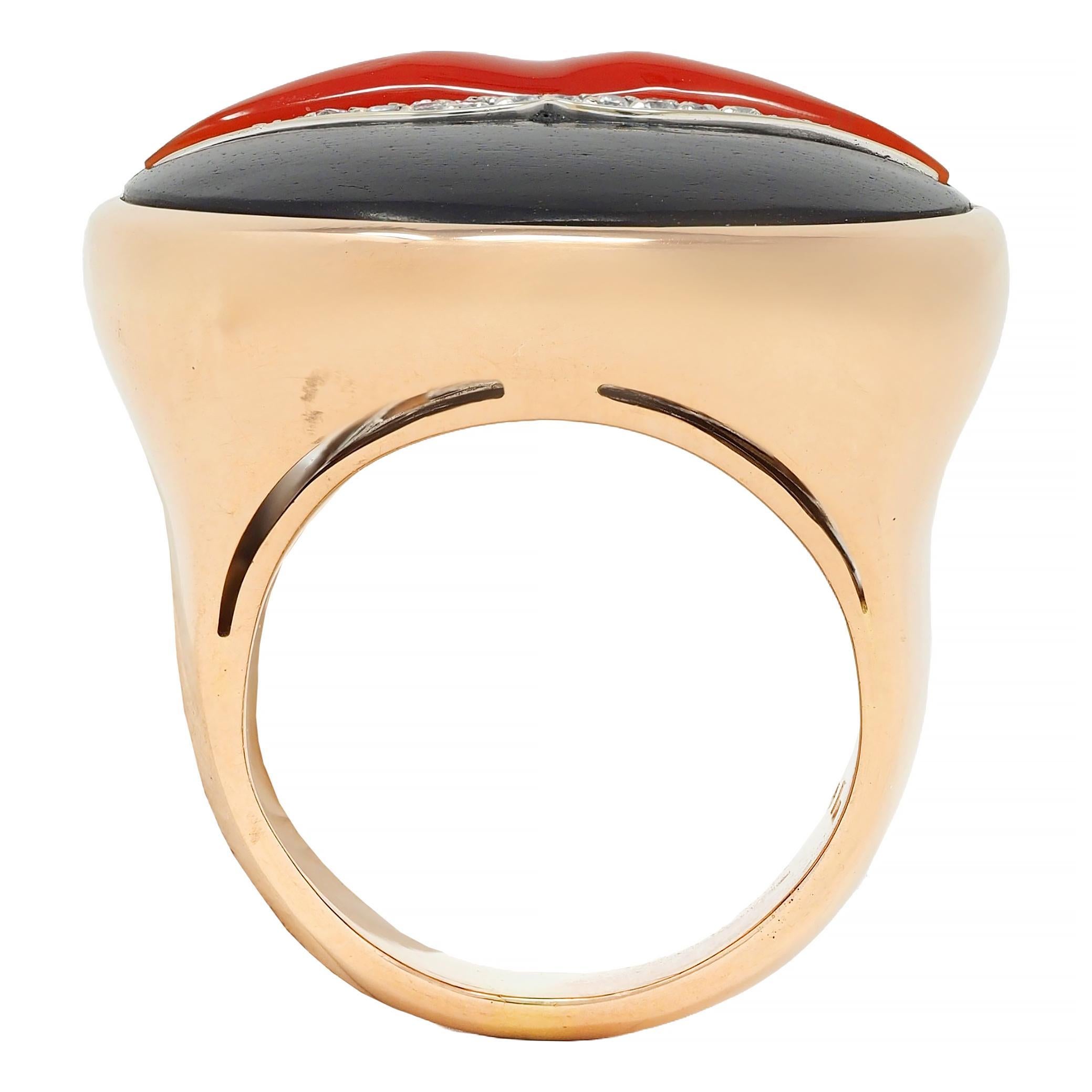 Bulgari Enigma Contemporay Diamond Jet Coral 18 Karat Rose Gold Lip Ring 3
