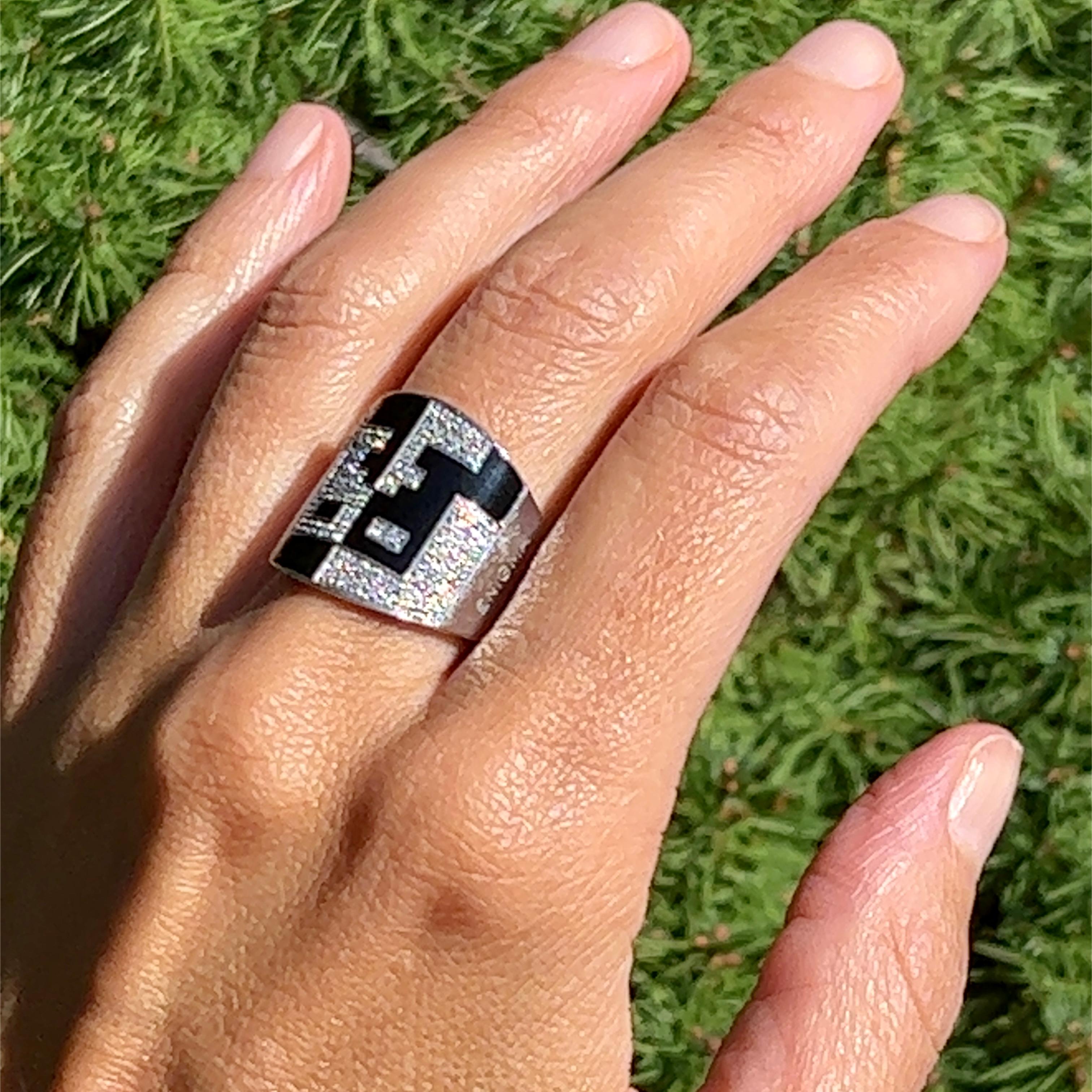 Contemporary Bulgari Enigma Diamond and Enamel Ring in 18K Gold